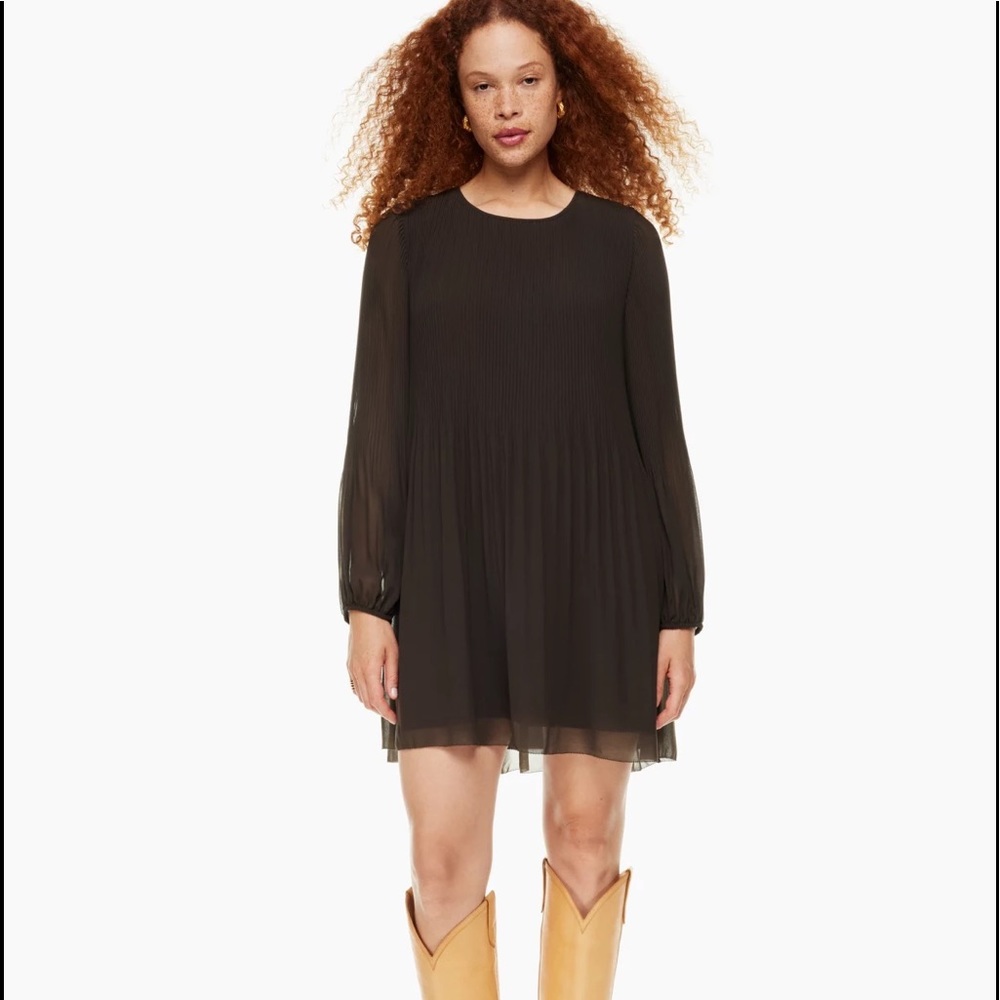 Aritzia Black Pleated Long-Sleeve Mini Dress